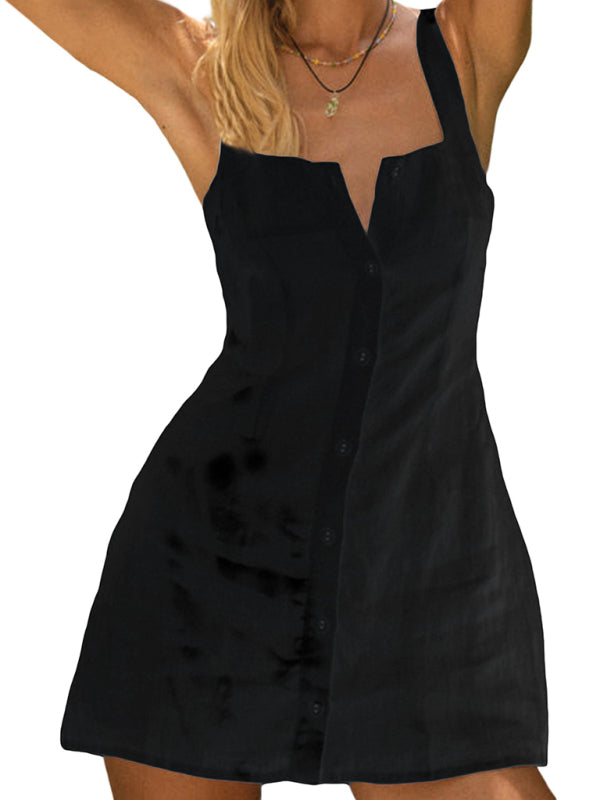 Square Neck Backless Sleeveless High Waist Dress – Romantic Woven Look