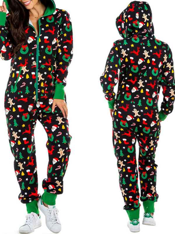 Women's Elk Print One-Piece Pajamas – Soft Knit Homewear for Spring & Summer