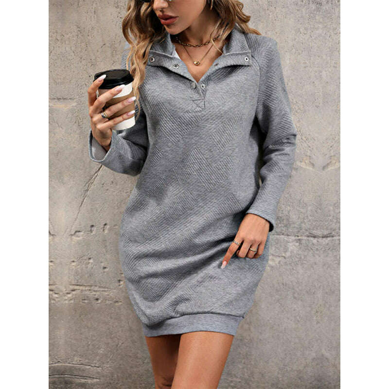 فستان سويت شيرت محبوك بأكمام طويلة – لون سادة، مريح، لجميع الفصول ابتسامة ماريا - كل شيء للنساء 34651745