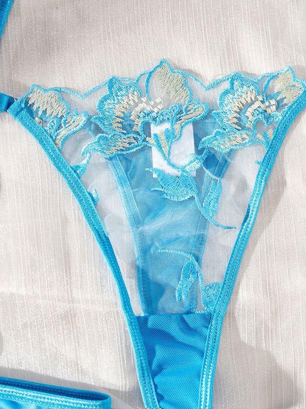 Lace Embroidered Floral Sheer Lingerie & Garter Set – Sexy See-Through Design - Smiling Maria - Everything For Women