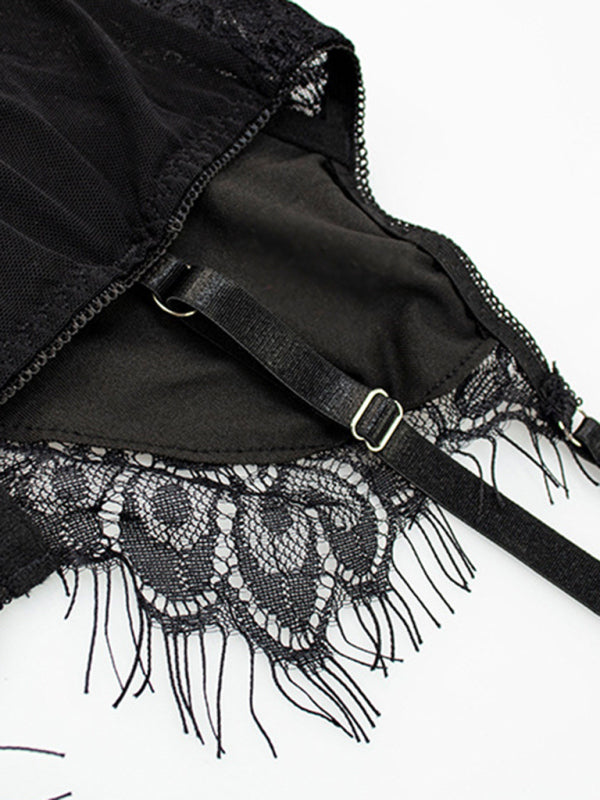 Sexy Three-Piece Lingerie Set with Garter Belt – High Stretch & All-Season Wear