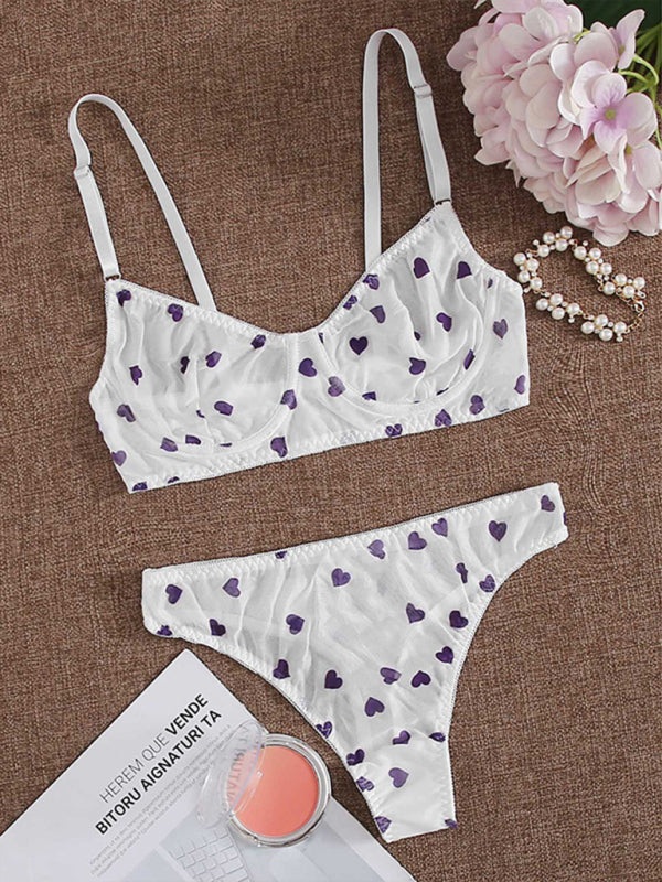 Heart Mesh Lingerie Set – Sheer Bra & Panty with Stretch Fit