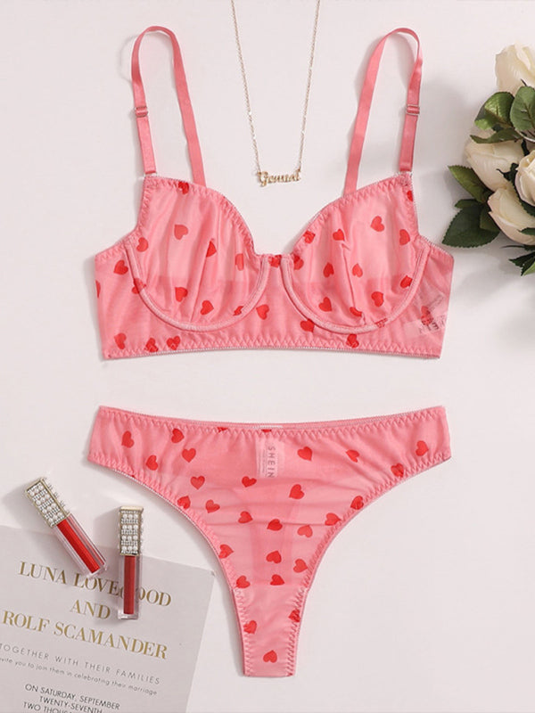 Heart Mesh Lingerie Set – Sheer Bra & Panty with Stretch Fit
