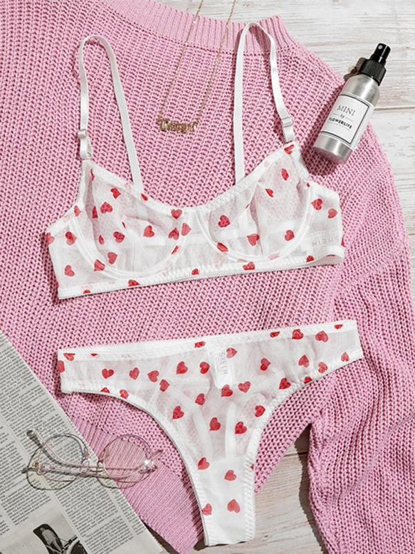 Heart Mesh Lingerie Set – Sheer Bra & Panty with Stretch Fit