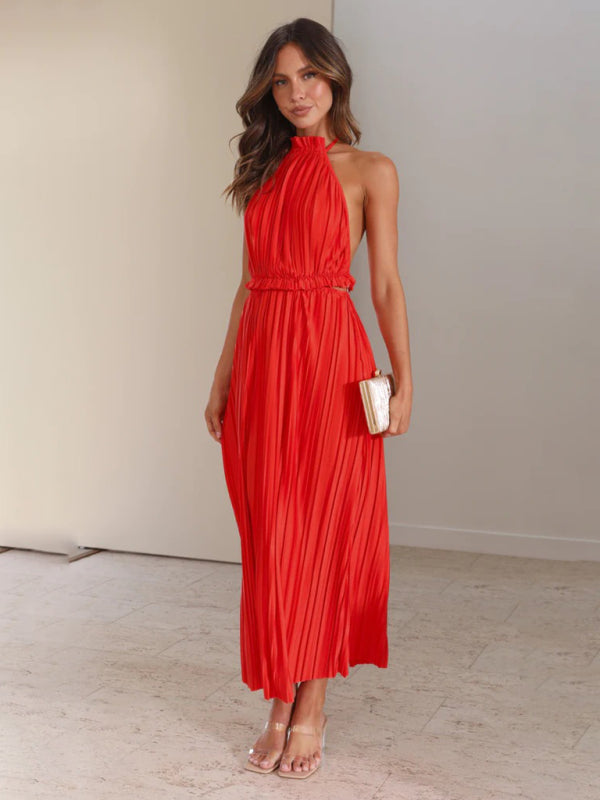 Off-Shoulder Halterneck Backless Maxi Dress – Strappy & Romantic Spring Style