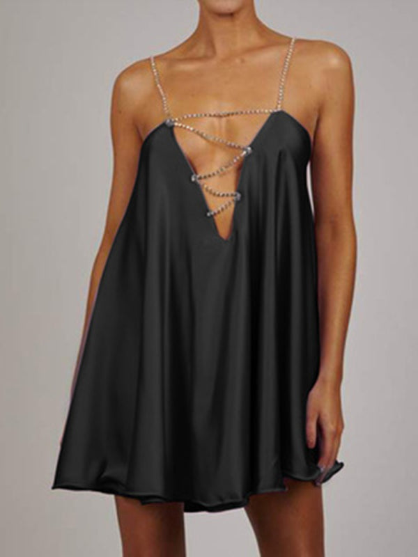 Women's Backless Deep V Chain Party Dress
