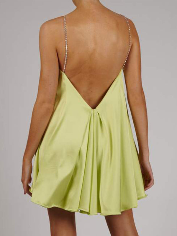Women's Backless Deep V Chain Party Dress
