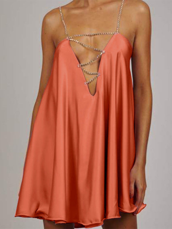 Women's Backless Deep V Chain Party Dress
