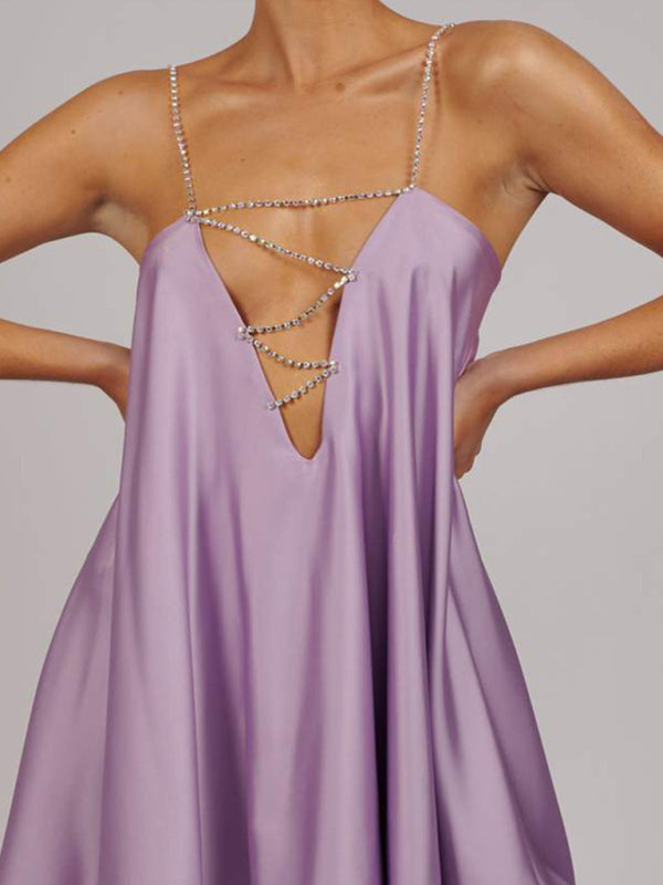 Women's Backless Deep V Chain Party Dress