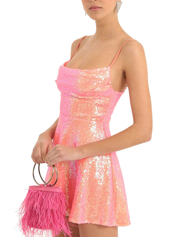Sequin Bow Contrast Strappy Party Dress