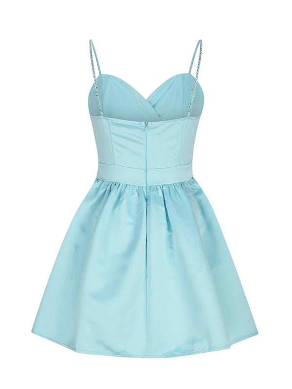 Rhinestone Pleated Suspender Dress – Sexy & Elegant