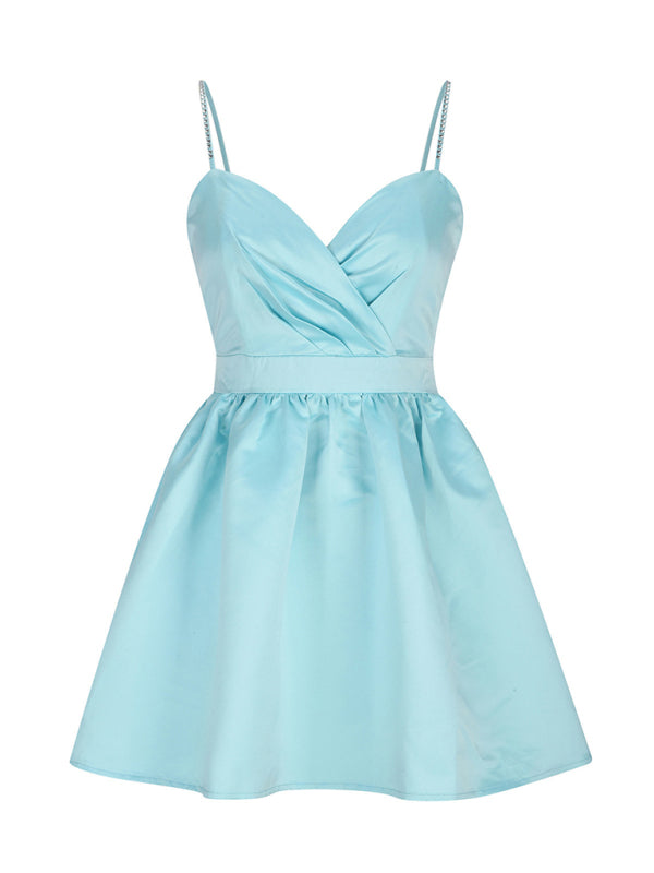 Rhinestone Pleated Suspender Dress – Sexy & Elegant