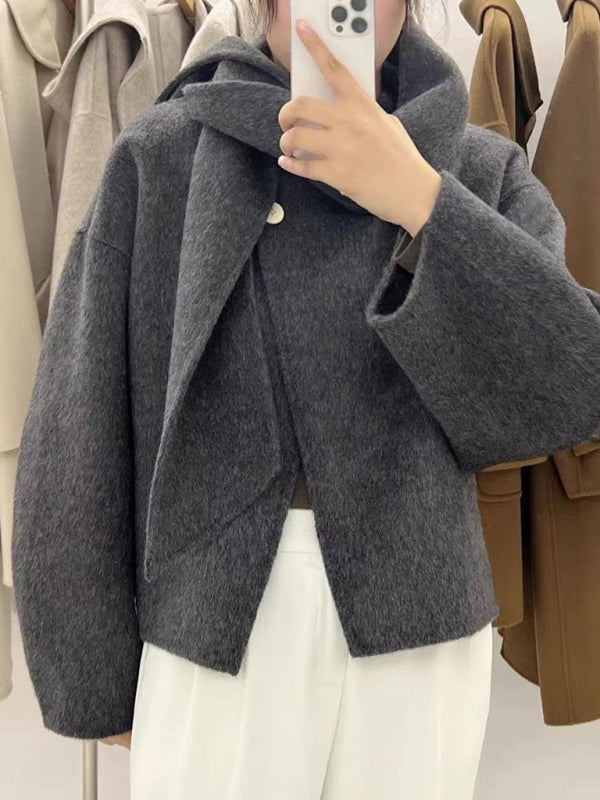 Short Double-Sided Cashmere Coat with Scarf