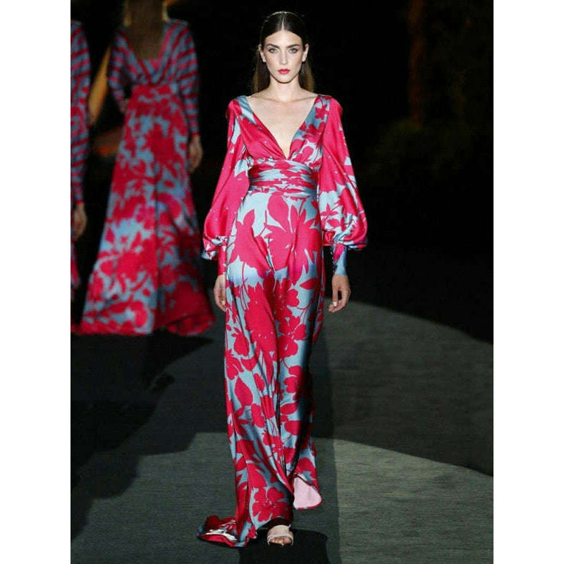 floral-high-waist-long-dress-–-lantern-sleeves-v-neck-rosesmiling-maria---everything-for-women-34658558