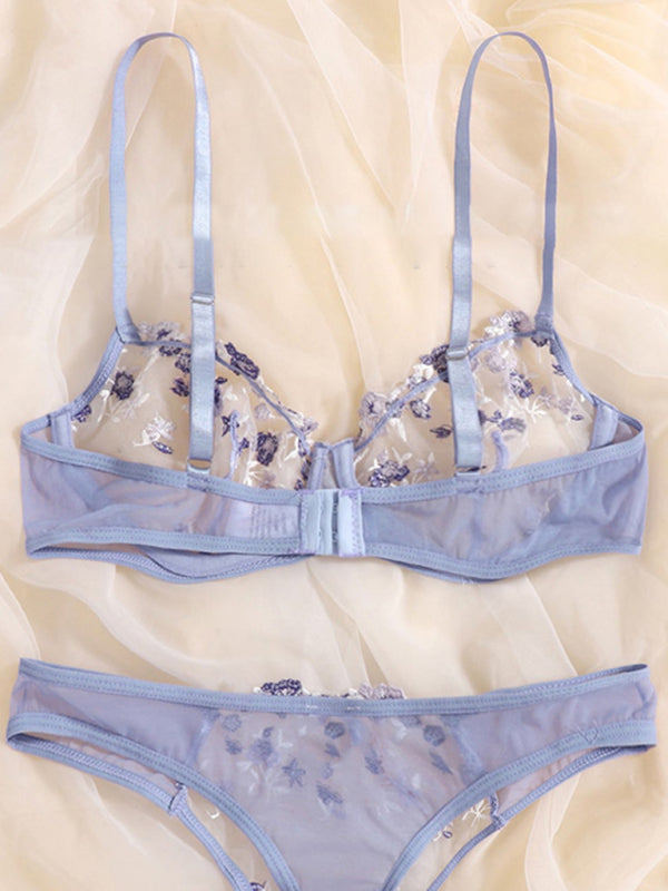 Floral Sheer Knit Lingerie Set – Soft Stretch Polyester Blend
