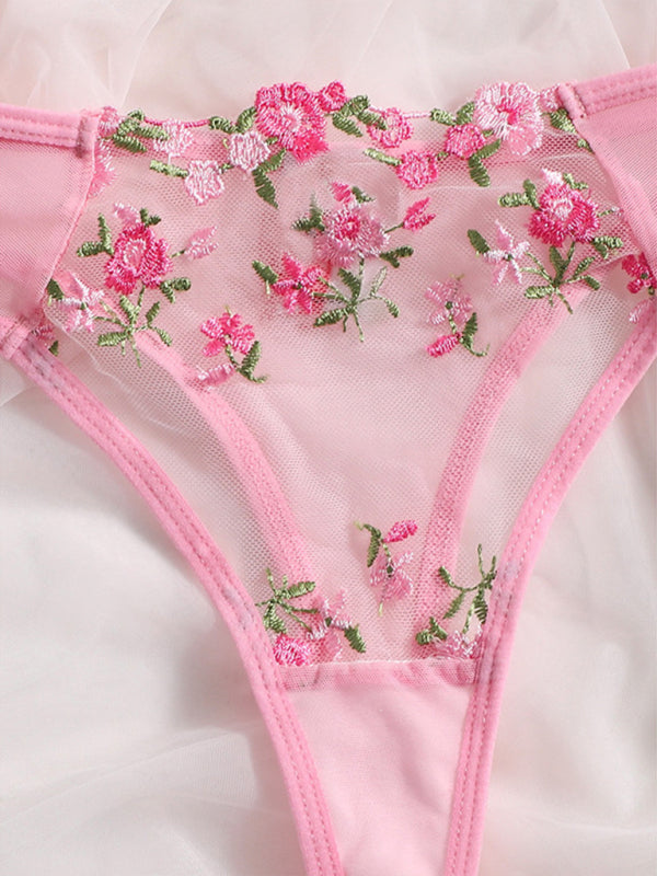 Floral Sheer Knit Lingerie Set – Soft Stretch Polyester Blend