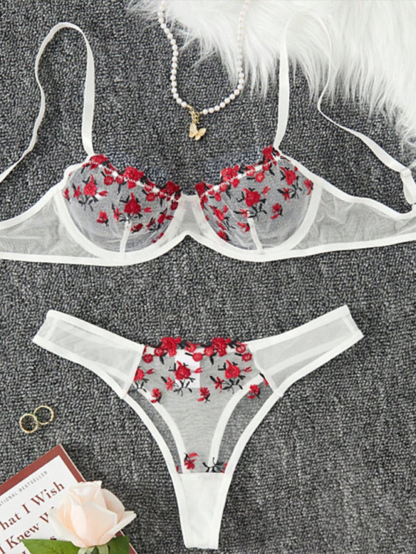 Floral Sheer Knit Lingerie Set – Soft Stretch Polyester Blend