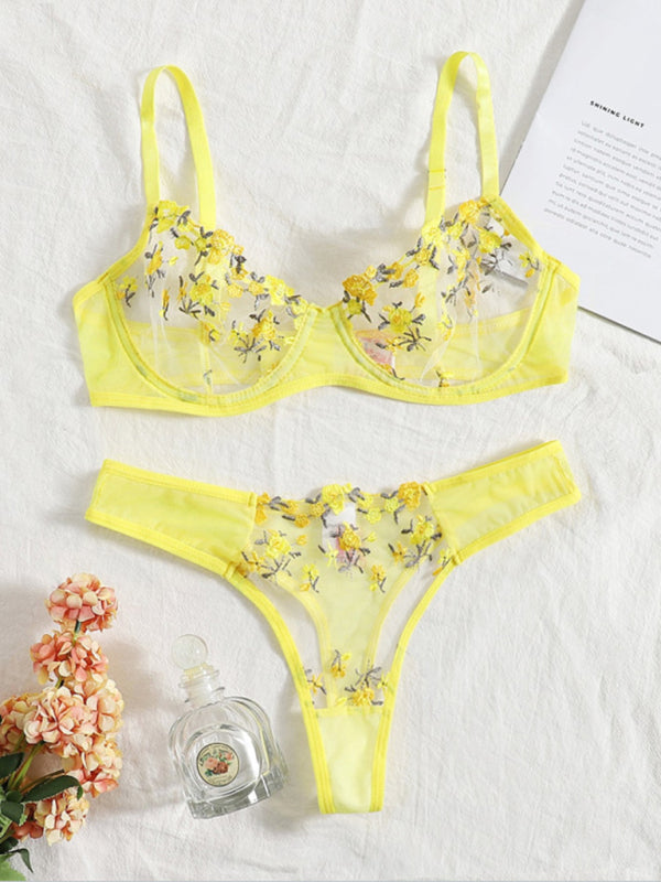 Floral Sheer Knit Lingerie Set – Soft Stretch Polyester Blend