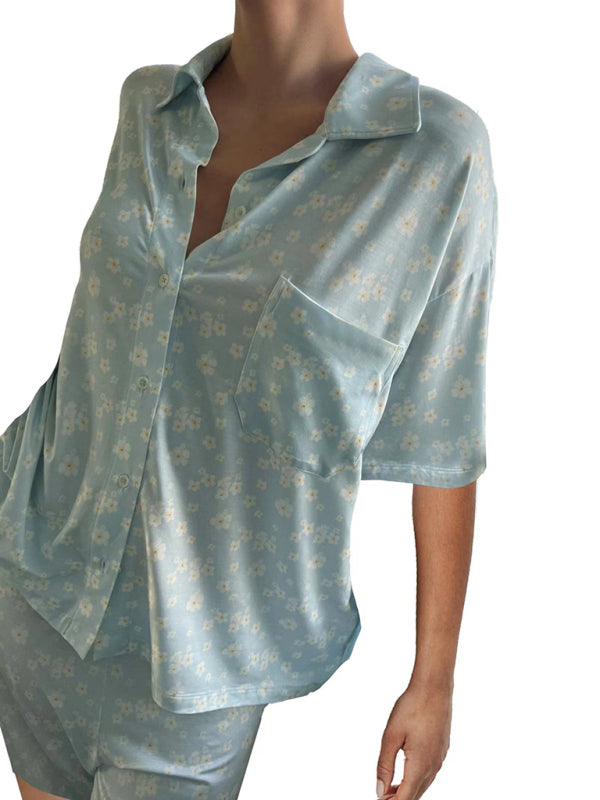 Printed Short Sleeve Loungewear Set with Side Slit – Relaxed Fit & Soft Knit Fabric