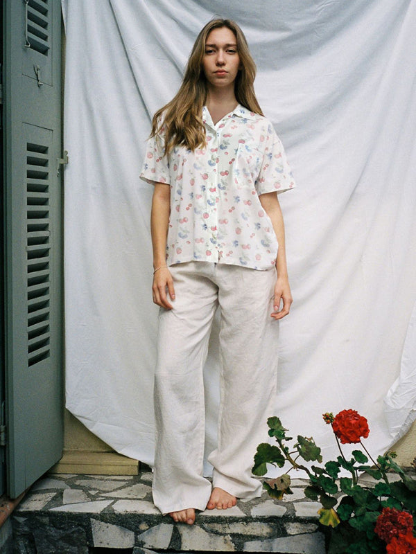 Printed Short Sleeve Loungewear Set with Side Slit – Relaxed Fit & Soft Knit Fabric