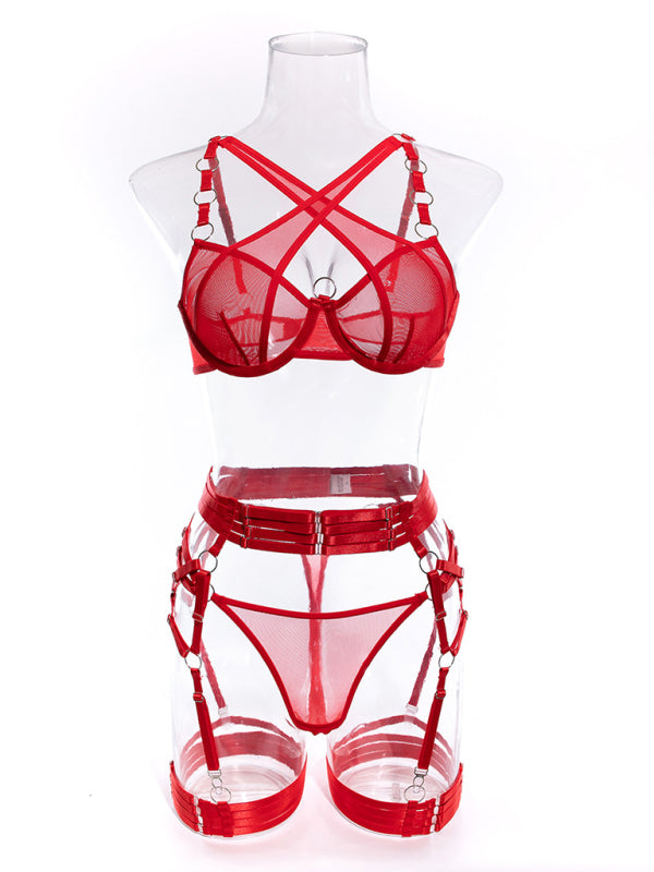Sultry Woven Lace Lingerie Set – Hollow Backless Design, Slight Stretch