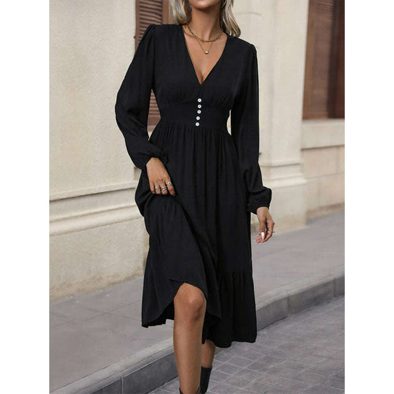 solid-v-neck-long-sleeve-waist-dress-–-lightweight-rayon-graceful-fitsmiling-maria---everything-for-women-34652646