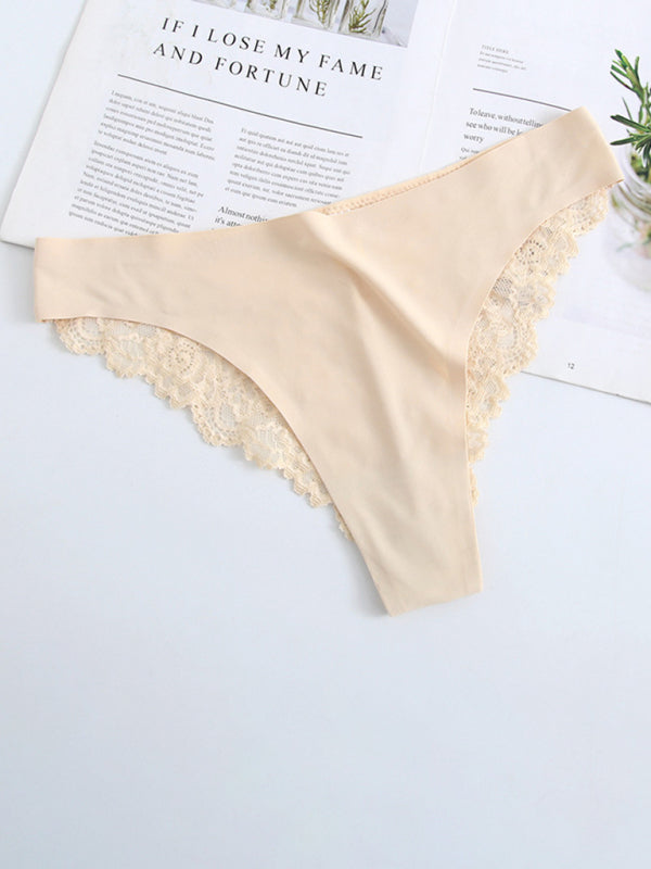 Lace Trim Low-Waist Seamless Panties – Breathable Knit with Sexy Fit