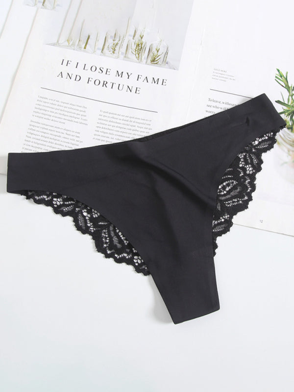 Lace Trim Low-Waist Seamless Panties – Breathable Knit with Sexy Fit