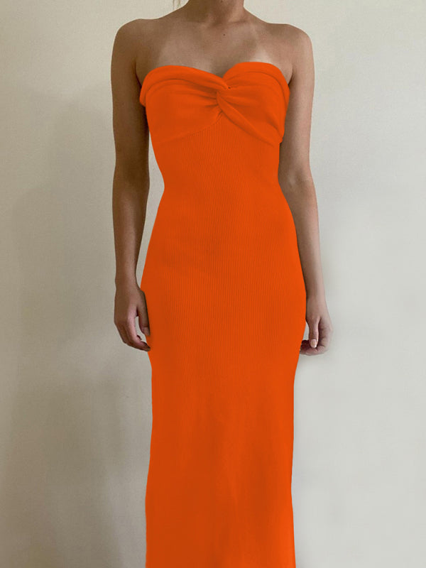 New style knitted cross strapless fashionable and sexy woolen dress