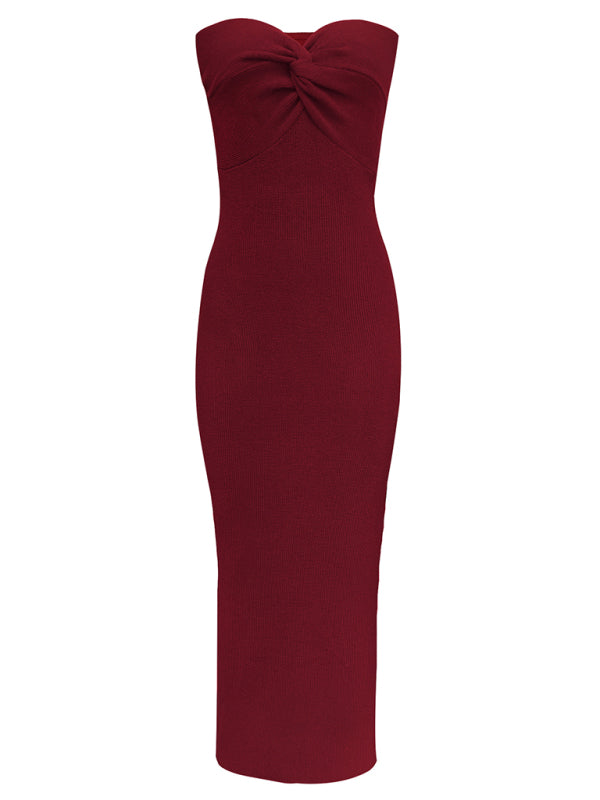 New style knitted cross strapless fashionable and sexy woolen dress