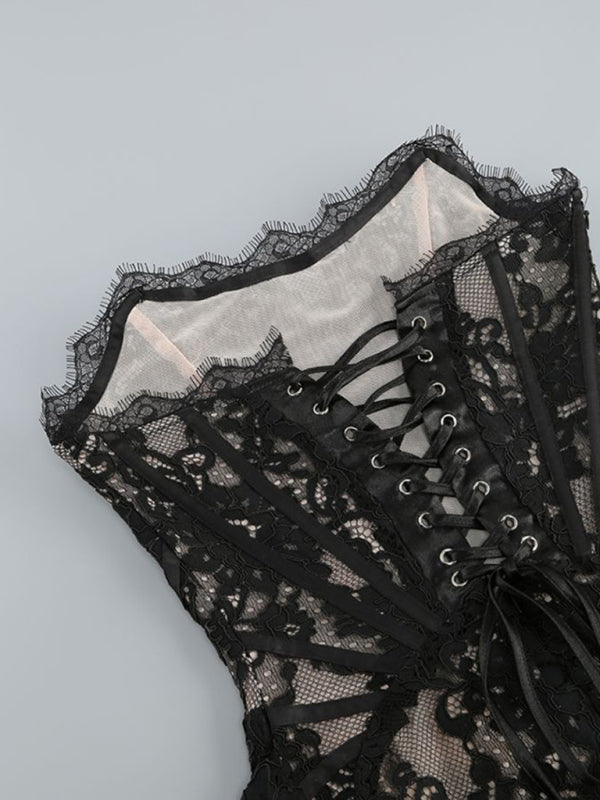 Lace Splice Strapless Bodycon Tube Dress
