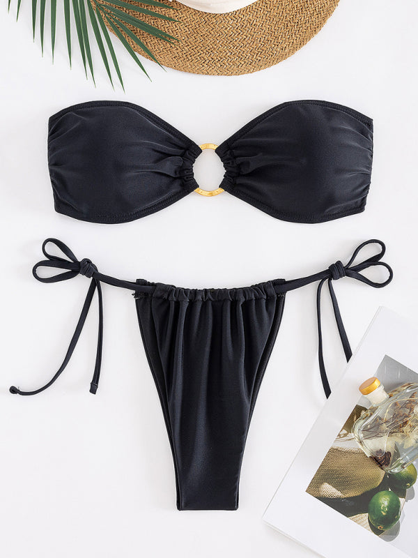 Solid Color Tube Top Bikini Set – Sexy Strapless Two-Piece for Summer
