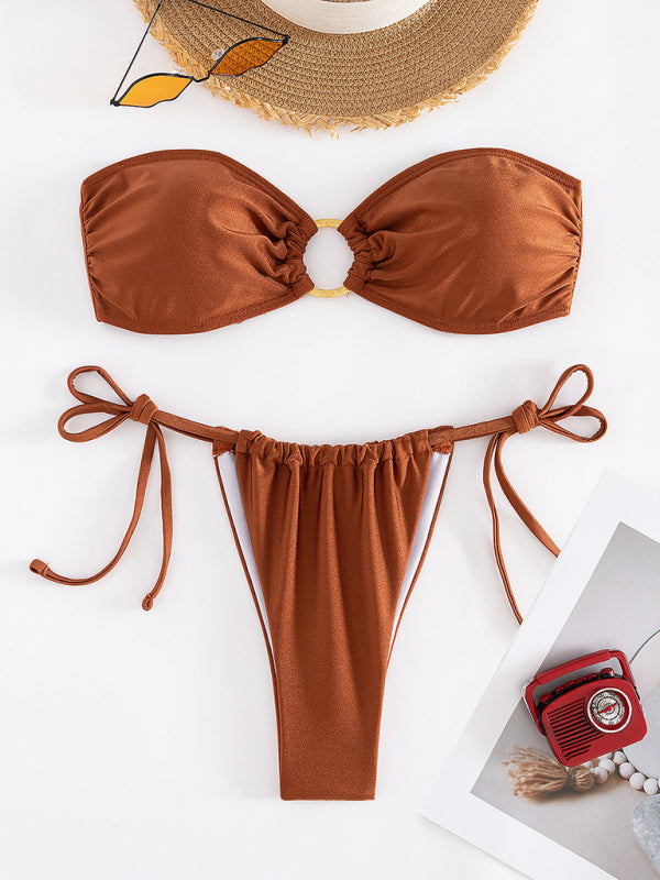 Solid Color Tube Top Bikini Set – Sexy Strapless Two-Piece for Summer
