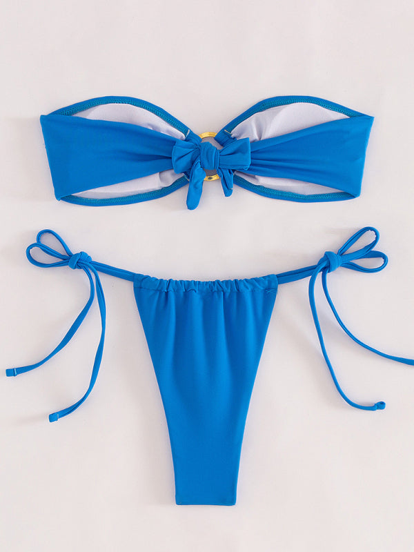 Solid Color Tube Top Bikini Set – Sexy Strapless Two-Piece for Summer