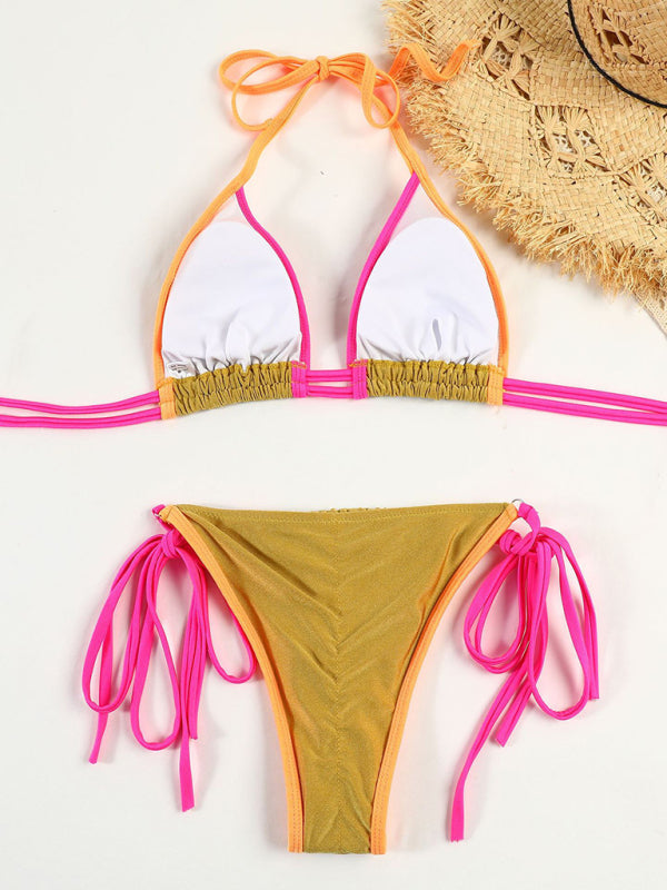 Printed Strappy Backless Bikini Set – Split Design, Moderate Stretch