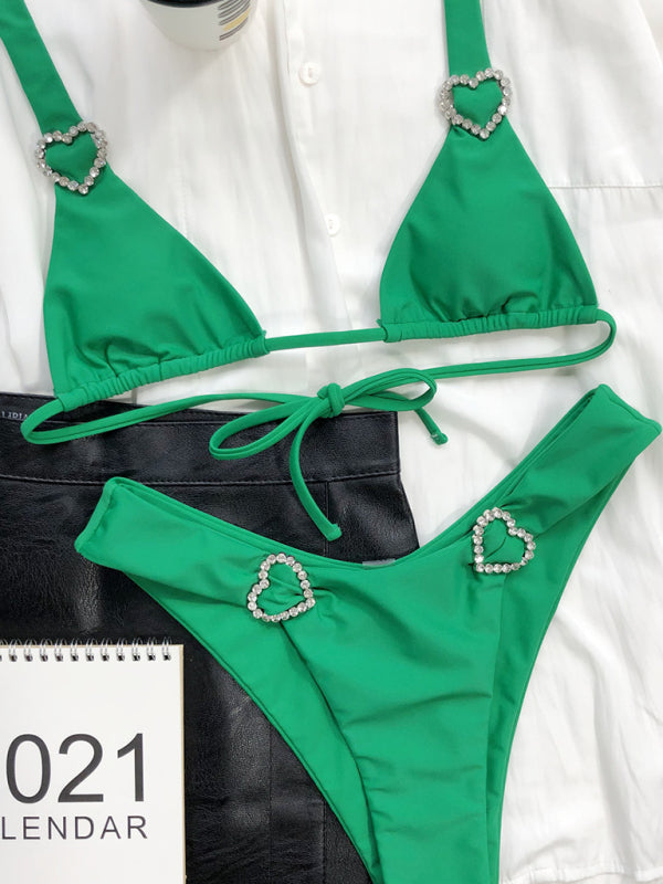 Reversible Sexy Love Bikini – Solid Green, Spandex Blend, True to Size