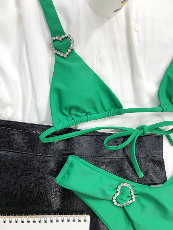 Reversible Sexy Love Bikini – Solid Green, Spandex Blend, True to Size