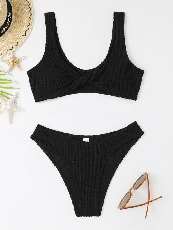 Twisted One-Piece Swimsuit – Wavy Textured Fabric, Sexy Fit