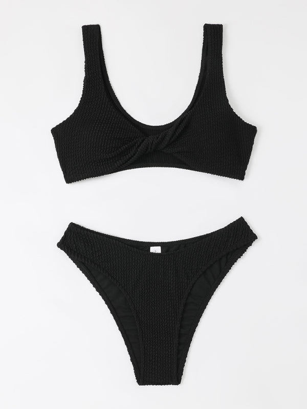 Twisted One-Piece Swimsuit – Wavy Textured Fabric, Sexy Fit