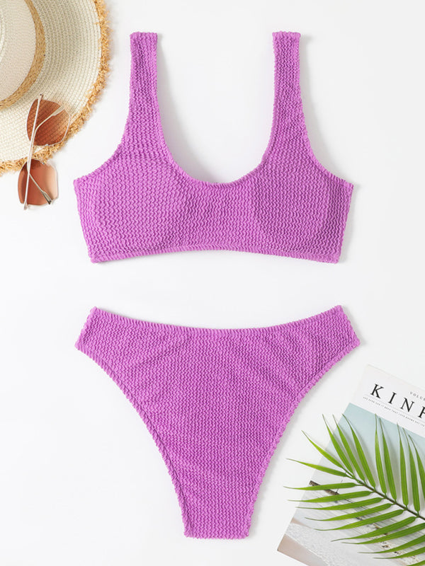 Twisted One-Piece Swimsuit – Wavy Textured Fabric, Sexy Fit