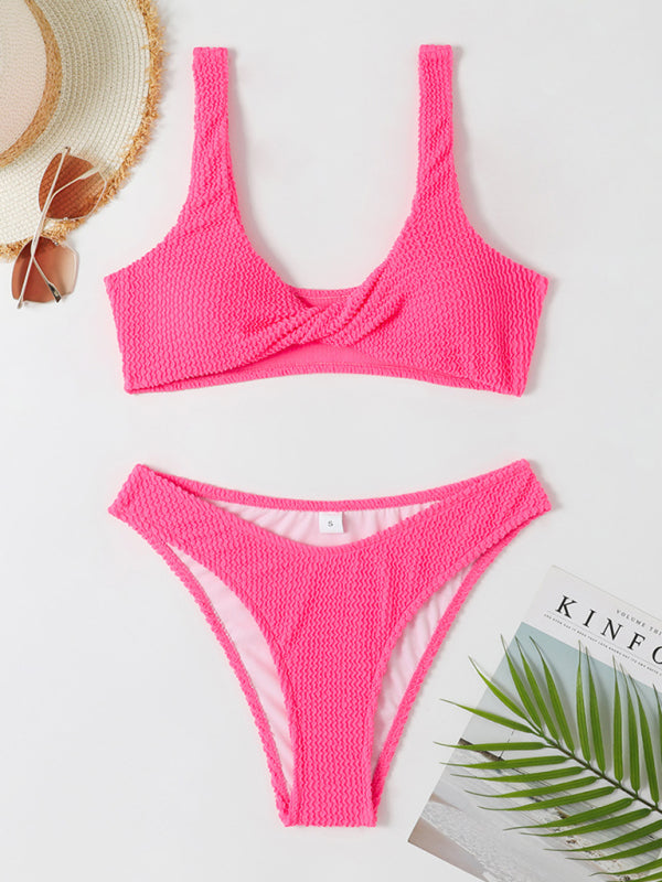 Twisted One-Piece Swimsuit – Wavy Textured Fabric, Sexy Fit