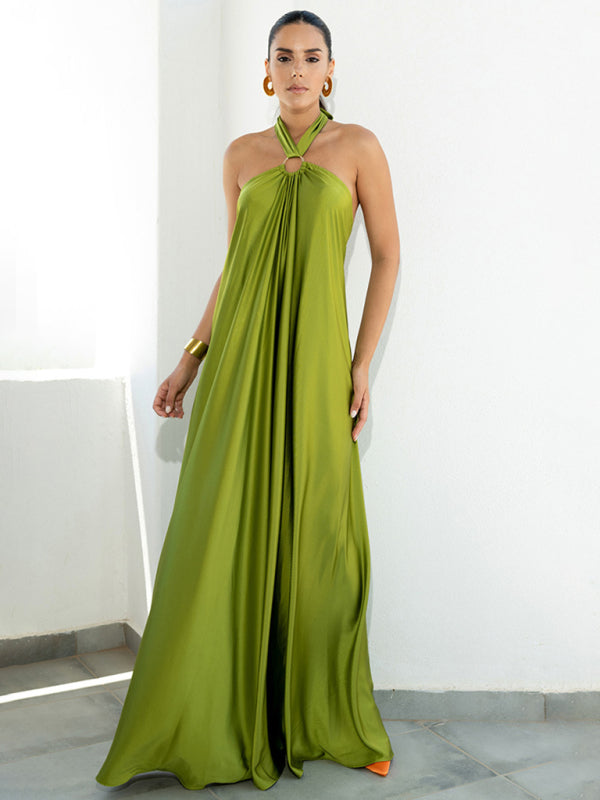 Satin Suspender Midi Dress – Elegant A-Line Fit for Spring & Summer