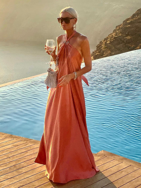 Satin Suspender Midi Dress – Elegant A-Line Fit for Spring & Summer
