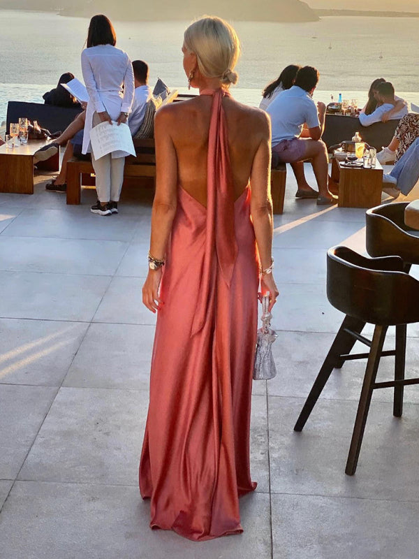 Satin Suspender Midi Dress – Elegant A-Line Fit for Spring & Summer