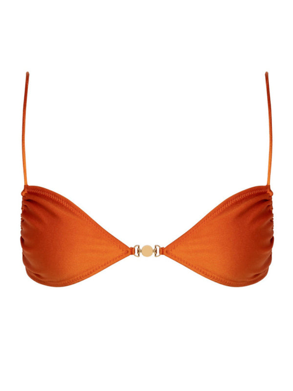 Split Backless Strappy Bikini – Solid Color, Moderate Stretch, Summer Fit