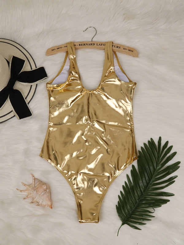 Reflective Gold & Silver One-Piece and Two-Piece Swimsuits – High Elasticity