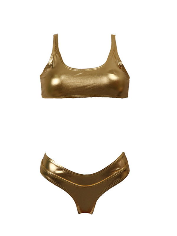 Reflective Gold & Silver One-Piece and Two-Piece Swimsuits – High Elasticity