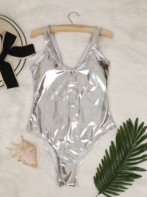 Reflective Gold & Silver One-Piece and Two-Piece Swimsuits – High Elasticity
