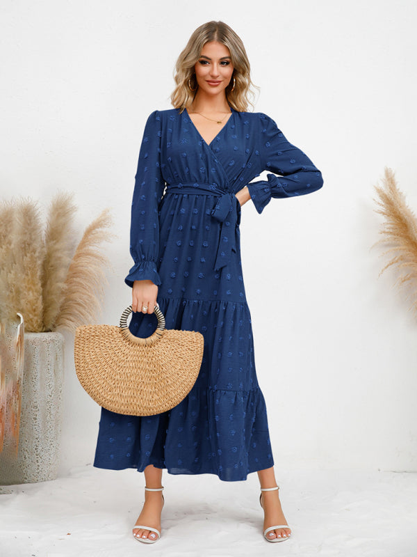 Graceful Belted Maxi Dress with Flared Hem – Spring-Summer Woven Style