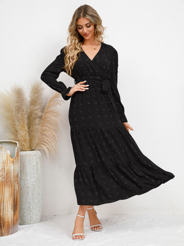 Graceful Belted Maxi Dress with Flared Hem – Spring-Summer Woven Style